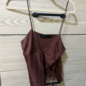 Lioness Brown Camisole with Tie Front and Asymmetrical Design